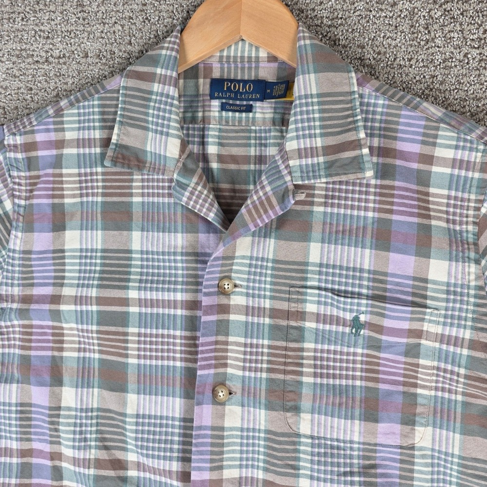 Polo‎ Ralph Lauren Shirt Mens XL Plaid Heritage Short Sleeve Camp Loop Collar